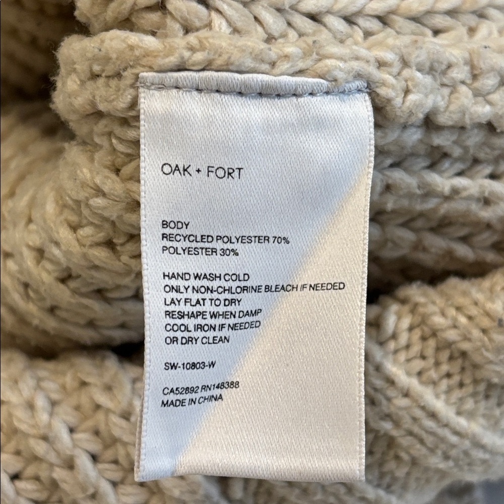 OAK + FORT ribbed knit sweater mock neck oversized small medium tan beige - Picture 7 of 12